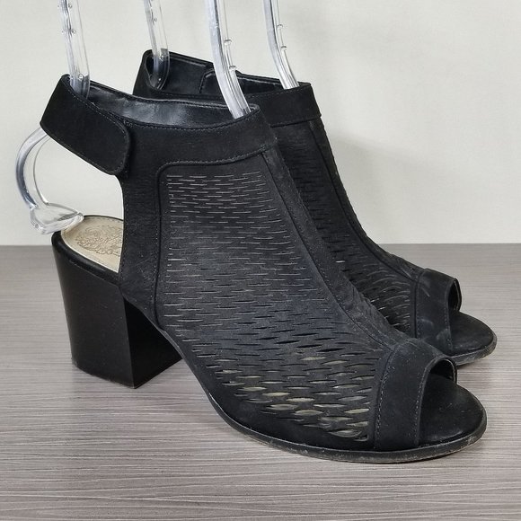 Vince Camuto Lavette Black Perforated Peep Toe Bootie, Womens Size 7.5 US / 37.5 - Picture 1 of 14